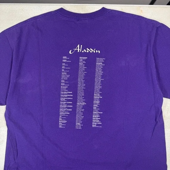 Vintage Anvil Aladdin Movie Cast Crew T-Shirt Purple Mens XL Disney - Picture 7 of 12